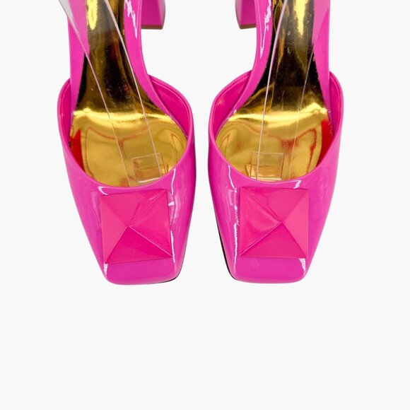 Valentino Garavani One Stud Pumps Pink Patent Leather Block Heel Size 40 US 10 - Picture 4 of 15